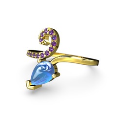 Sarmaşık Damla Yüzük - Ametist ve akuamarin 925 ayar altın kaplama gümüş yüzük #ysl431