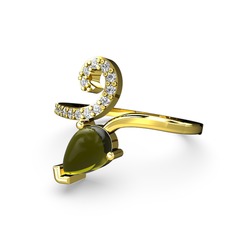 Sarmaşık Damla Yüzük - Pırlanta ve peridot 8 ayar altın yüzük (0.27 karat) #zhfube