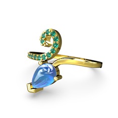 Sarmaşık Damla Yüzük - Yeşil kuvars ve akuamarin 8 ayar altın yüzük #zir9m2