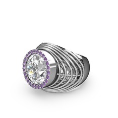 Swarovski ve ametist 18 ayar beyaz altın yüzük