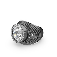 Swarovski ve beyaz zirkon 925 ayar siyah rodyum kaplama gümüş yüzük