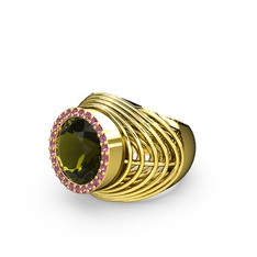 Peridot ve rodolit garnet 925 ayar altın kaplama gümüş yüzük