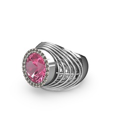 Mai Tel Yüzük - Pembe kuvars ve dumanlı kuvars 8 ayar beyaz altın yüzük #11yu9zn