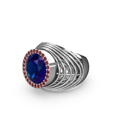 Lab safir ve garnet 14 ayar beyaz altın yüzük