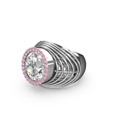 Mai Tel Yüzük - Swarovski ve pembe kuvars 14 ayar beyaz altın yüzük #12fvcq