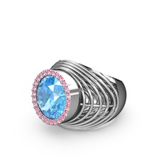 Mai Tel Yüzük - Akuamarin ve pembe kuvars 925 ayar gümüş yüzük #12ym0ds