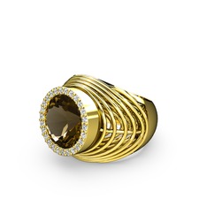 Mai Tel Yüzük - Dumanlı kuvars ve swarovski 18 ayar altın yüzük #13pi687