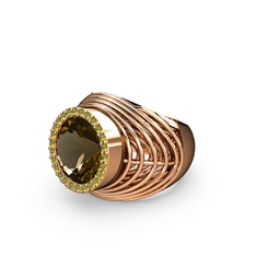 Mai Tel Yüzük - Dumanlı kuvars ve peridot 14 ayar rose altın yüzük #14bij15