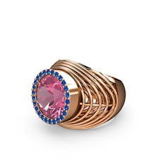 Pembe kuvars ve lab safir 925 ayar rose altın kaplama gümüş yüzük