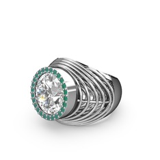Mai Tel Yüzük - Swarovski ve kök zümrüt 18 ayar beyaz altın yüzük #14ya659