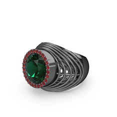 Yeşil kuvars ve garnet 925 ayar siyah rodyum kaplama gümüş yüzük