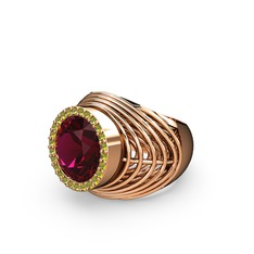 Rodolit garnet ve peridot 14 ayar rose altın yüzük