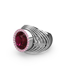 Mai Tel Yüzük - Rodolit garnet ve pembe kuvars 8 ayar beyaz altın yüzük #16xrgb4