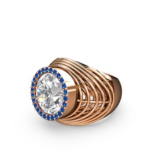 Mai Tel Yüzük - Swarovski ve lab safir 925 ayar rose altın kaplama gümüş yüzük #172jeqd