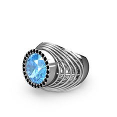 Mai Tel Yüzük - Akuamarin ve siyah zirkon 925 ayar gümüş yüzük #1794nq0