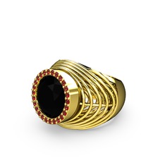 Mai Tel Yüzük - Siyah zirkon ve garnet 14 ayar altın yüzük #18e1dds