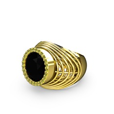 Mai Tel Yüzük - Siyah zirkon ve peridot 8 ayar altın yüzük #19ply6x