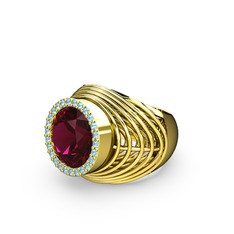 Mai Tel Yüzük - Rodolit garnet ve akuamarin 8 ayar altın yüzük #19sl739