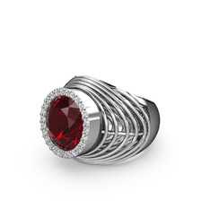 Mai Tel Yüzük - Garnet ve swarovski 14 ayar beyaz altın yüzük #1aetxr2