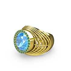 Mai Tel Yüzük - Akuamarin ve kök zümrüt 8 ayar altın yüzük #1ajav2d