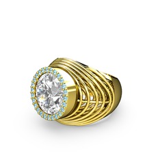 Mai Tel Yüzük - Swarovski ve akuamarin 8 ayar altın yüzük #1bwu10e