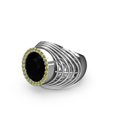 Mai Tel Yüzük - Siyah zirkon ve peridot 14 ayar beyaz altın yüzük #1c0exki