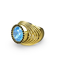 Mai Tel Yüzük - Akuamarin ve siyah zirkon 18 ayar altın yüzük #1d232l7