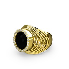Siyah zirkon ve swarovski 14 ayar altın yüzük