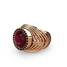 Mai Tel Yüzük - Rodolit garnet ve siyah zirkon 8 ayar rose altın yüzük #1e951bp