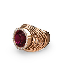 Mai Tel Yüzük - Rodolit garnet ve beyaz zirkon 14 ayar rose altın yüzük #1fimzjx
