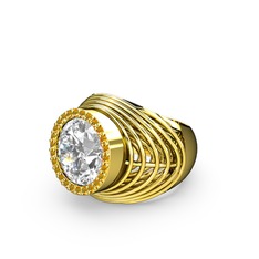 Mai Tel Yüzük - Beyaz zirkon ve sitrin 925 ayar altın kaplama gümüş yüzük #1gjhzfn