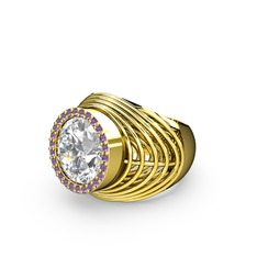 Mai Tel Yüzük - Beyaz zirkon ve ametist 8 ayar altın yüzük #1gy8dui