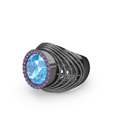 Mai Tel Yüzük - Akuamarin ve ametist 925 ayar siyah rodyum kaplama gümüş yüzük #1hretka