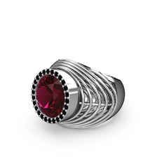 Rodolit garnet ve siyah zirkon 8 ayar beyaz altın yüzük