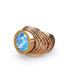 Mai Tel Yüzük - Akuamarin ve sitrin 925 ayar rose altın kaplama gümüş yüzük #1hwouxf
