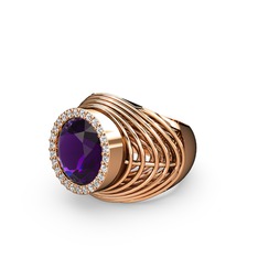 Mai Tel Yüzük - Ametist ve swarovski 925 ayar rose altın kaplama gümüş yüzük #1i6ip9y