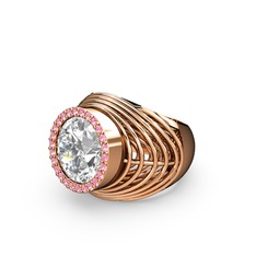 Swarovski ve pembe kuvars 18 ayar rose altın yüzük