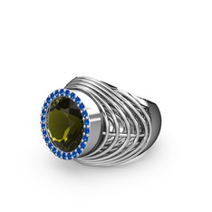 Peridot ve lab safir 18 ayar beyaz altın yüzük
