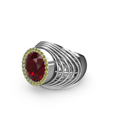 Garnet ve peridot 14 ayar beyaz altın yüzük