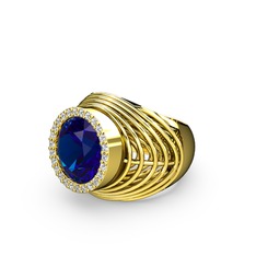 Mai Tel Yüzük - Lab safir ve swarovski 14 ayar altın yüzük #1mfqqwf