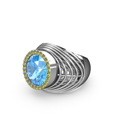 Akuamarin ve peridot 8 ayar beyaz altın yüzük