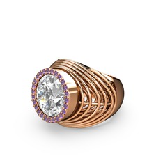 Swarovski ve ametist 8 ayar rose altın yüzük