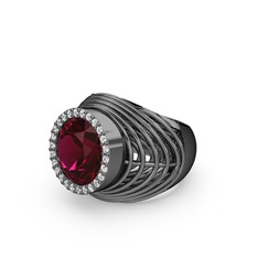 Rodolit garnet ve swarovski 925 ayar siyah rodyum kaplama gümüş yüzük