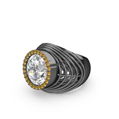 Mai Tel Yüzük - Swarovski ve sitrin 925 ayar siyah rodyum kaplama gümüş yüzük #1pe6juw