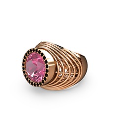 Mai Tel Yüzük - Pembe kuvars ve siyah zirkon 14 ayar rose altın yüzük #1pem8ev