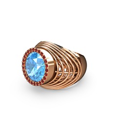 Akuamarin ve garnet 8 ayar rose altın yüzük