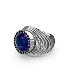 Mai Tel Yüzük - Lab safir ve siyah zirkon 18 ayar beyaz altın yüzük #1ql9by5