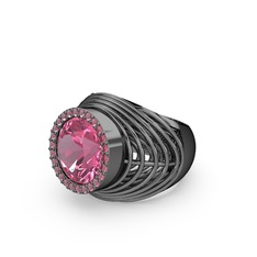 Mai Tel Yüzük - Pembe kuvars ve kök yakut 925 ayar siyah rodyum kaplama gümüş yüzük #1qy87pe