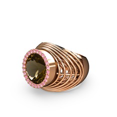 Mai Tel Yüzük - Dumanlı kuvars ve pembe kuvars 8 ayar rose altın yüzük #1rrq1r4