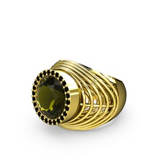 Peridot ve siyah zirkon 8 ayar altın yüzük